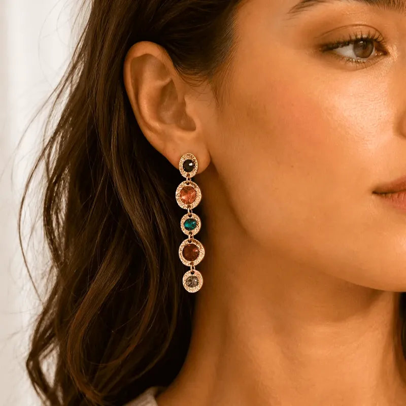 Boucles d'oreilles acier doré et cristaux