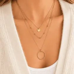 Collier Triple Rang Cercle Acier Inoxydable Femme