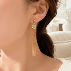 Boucles d’oreilles pendantes dorées fleur strass