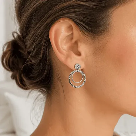 Boucles d’Oreilles Double Cercle Acier Inoxydable Femme