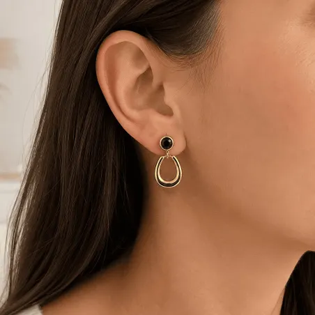Boucles d’oreilles dorées avec strass noir