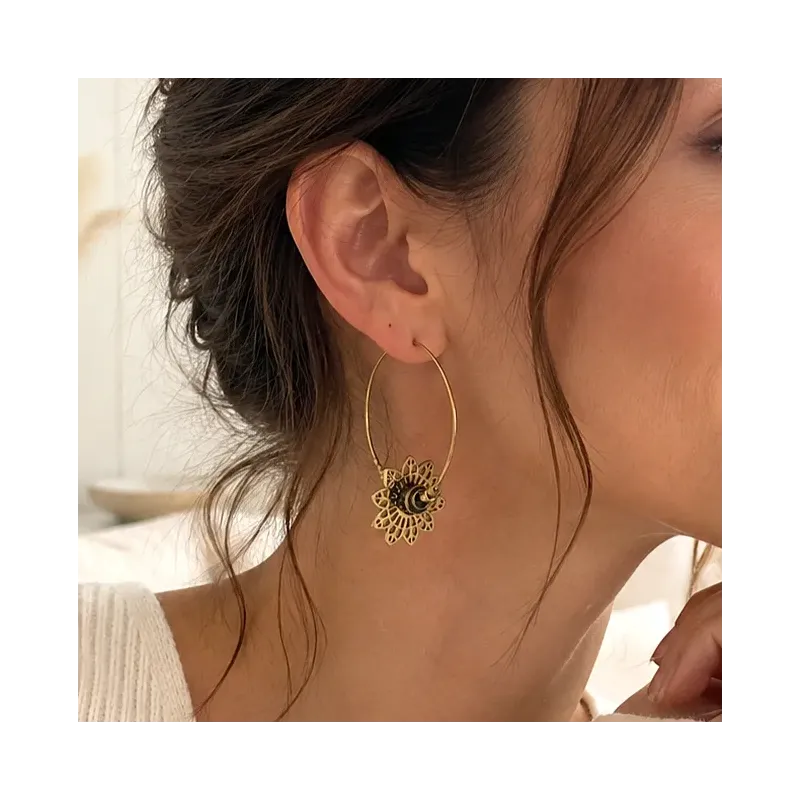 Boucles d’Oreilles Créoles Soleil en Acier Inoxydable