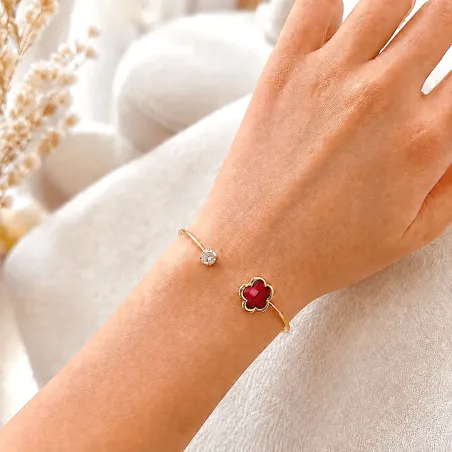Jonc luxe doré fleur colorée et strass