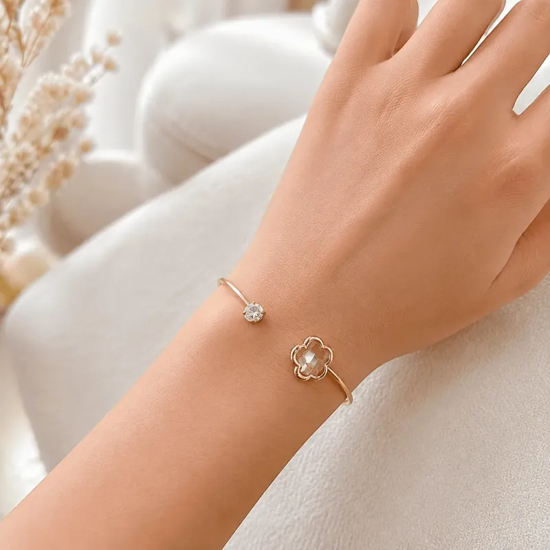 Jonc luxe doré fleur colorée et strass