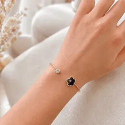 Jonc luxe doré fleur colorée et strass