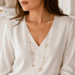Collier sautoir luxe doré fleur colorée et strass