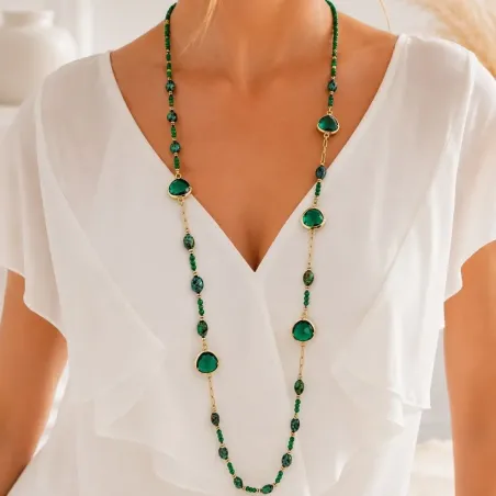 Collier sautoir perles et pierres colorées