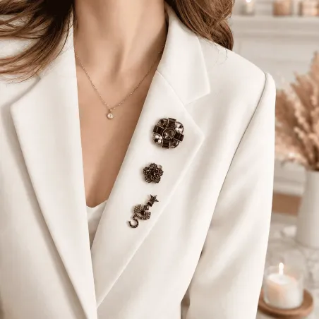 Pack de 3 broches bijoux fantaisie avec strass et perles