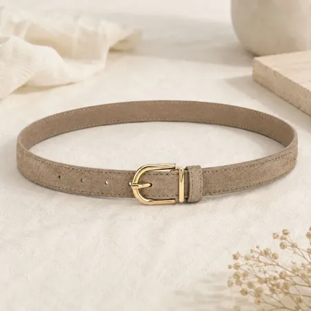 Ceinture fine femme en croûte de cuir – Boucle dorée