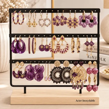 Pack 18 paires boucles d’oreilles acier inoxydable violet