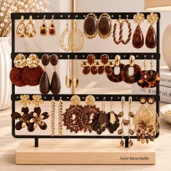Pack 18 paires boucles d’oreilles acier inoxydable marron