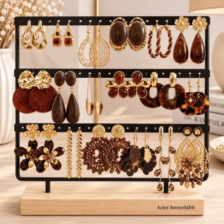 Pack 18 paires boucles d’oreilles acier inoxydable marron