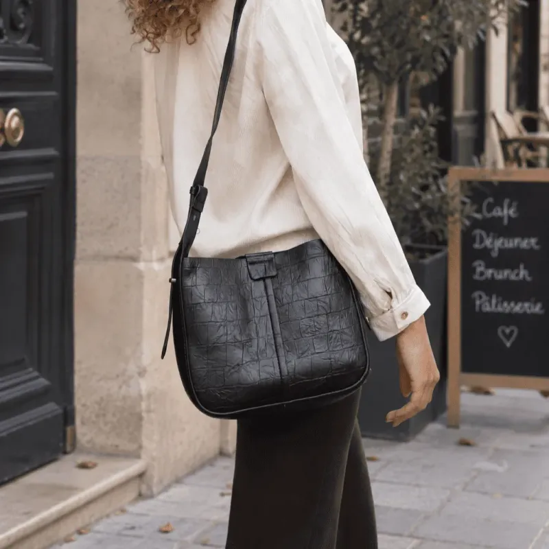 Sac cabas femme effet croco avec pochette assortie