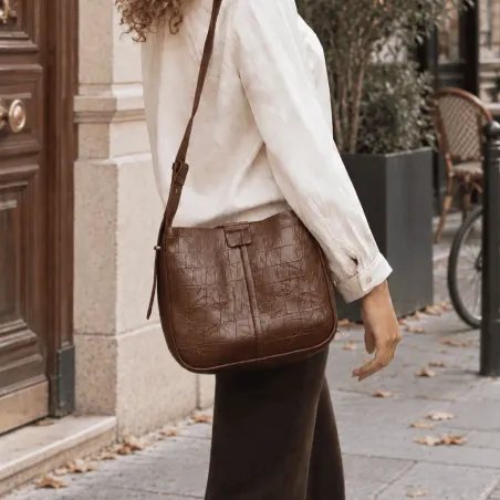 Sac cabas femme effet croco avec pochette assortie