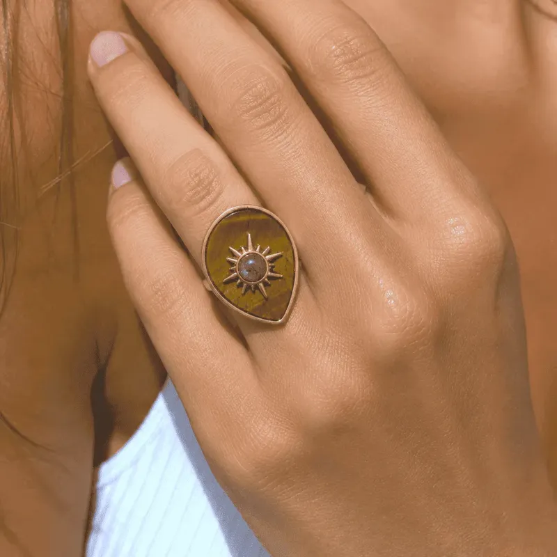 Bague en Acier Inoxydable– Pierre Naturelle Œil de Tigre