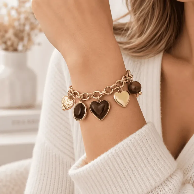 Bracelet doré à breloques et pierres colorées