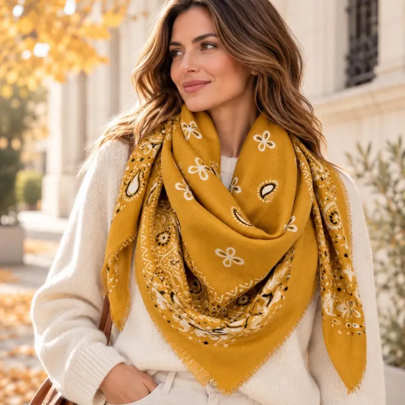 Écharpe carrée femme 110x110 cm motif Paisley