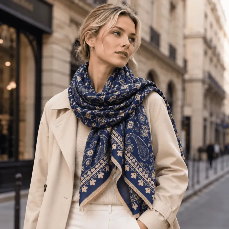 Écharpe femme 70x180 cm motif floral graphique
