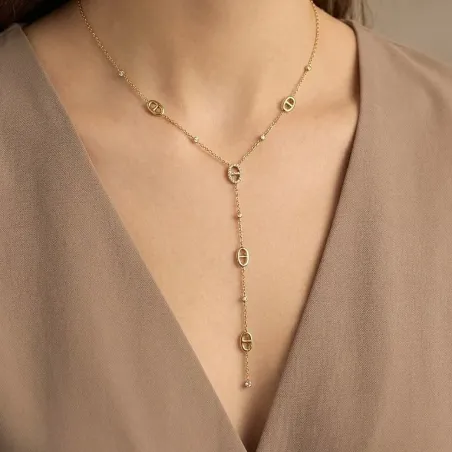 Collier Y acier inoxydable doré maillons ovales femme