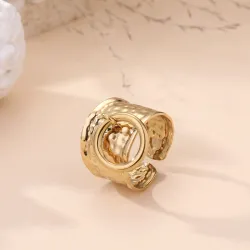 Bague ajustable acier inoxydable doré martelée