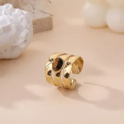 Bague ajustable acier inoxydable doré œil de tigre