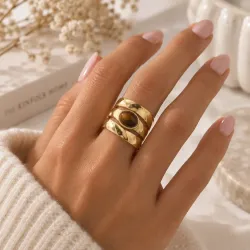 Bague ajustable acier inoxydable doré œil de tigre