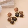 Boucles d’oreilles dorées cabochon marron