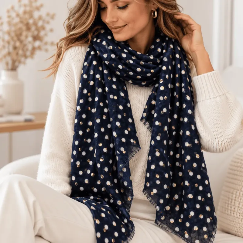 Écharpe tendance à pois détails dorés