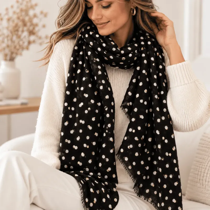 Écharpe tendance à pois détails dorés