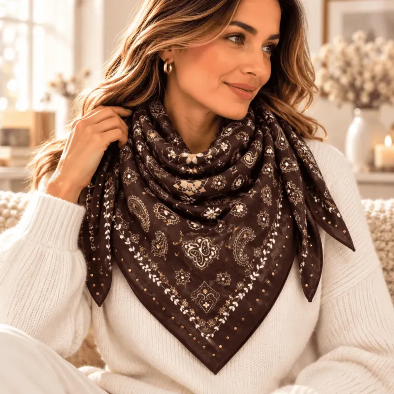Carré foulard femme bandana clouté 90 x 90 cm