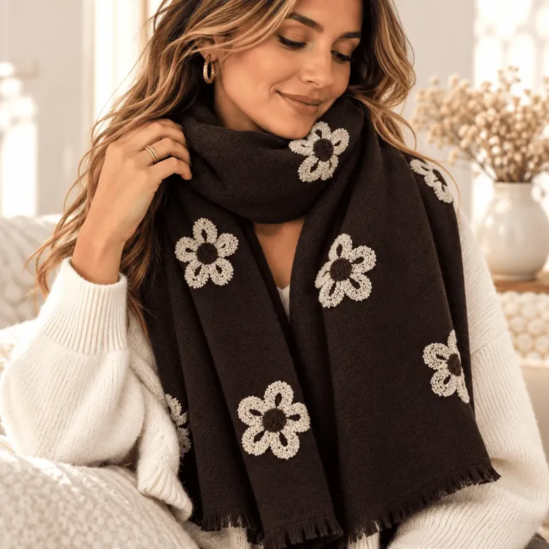 Écharpe hiver à fleurs