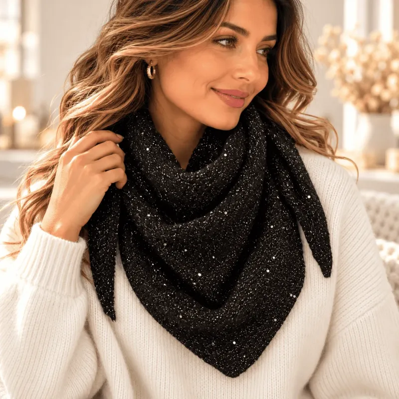 Écharpe triangle femme fil lurex 140 x 45 cm