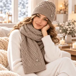 Ensemble bonnet écharpe femme cœur strass – Laine