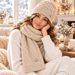 Ensemble bonnet écharpe femme cœur strass – Laine