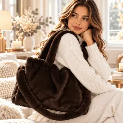 Grand sac cabas en fausse fourrure – Double porté