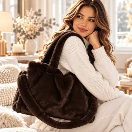 Sac cabas fausse fourrure femme grand format | Grossiste