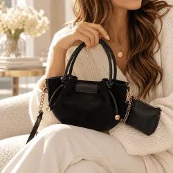 Sac à main femme effet suédine avec pochette intérieure