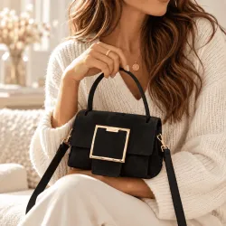 Petit sac à main femme effet suédine boucle dorée