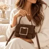 Petit sac à main femme effet suédine boucle dorée