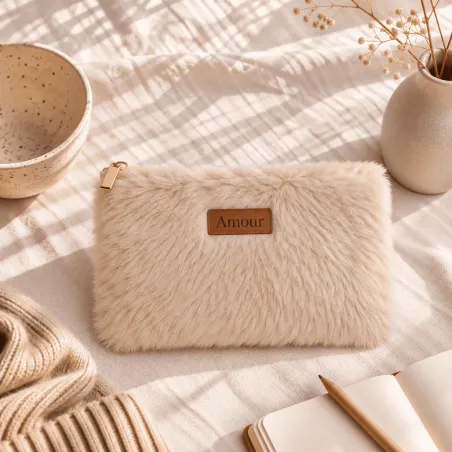Pochette fausse fourrure « Amour »