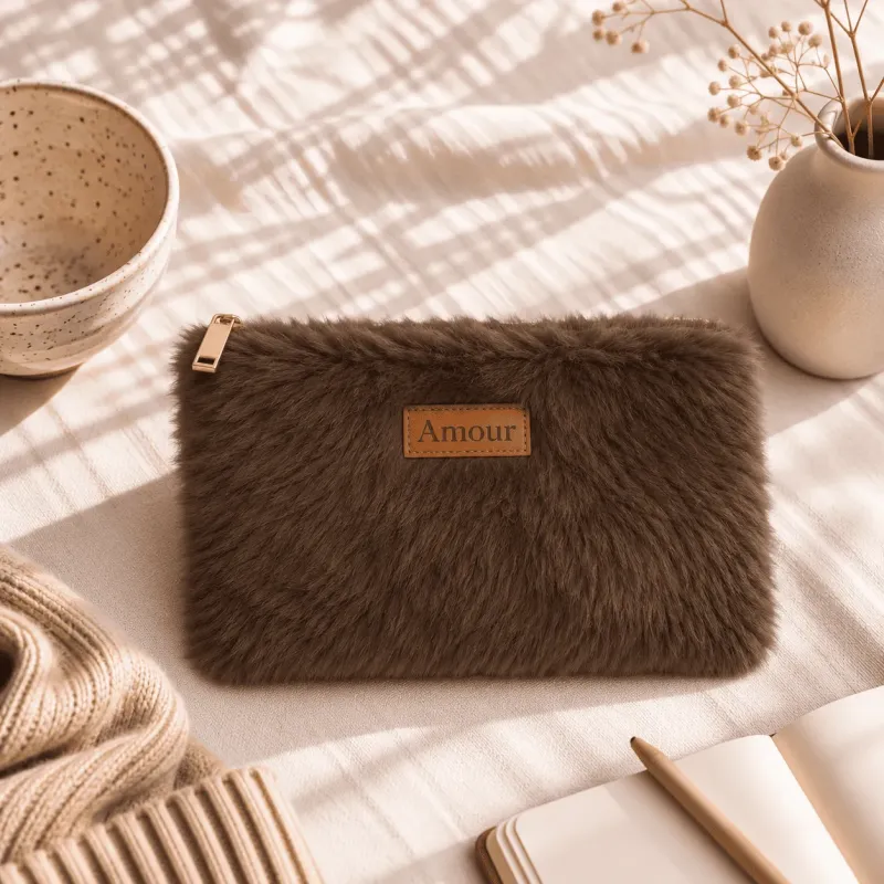 Pochette fausse fourrure « Amour »