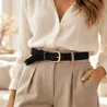 Ceinture femme suédine à franges et boucle dorée