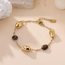 Bracelet doré pierres œil de tigre – Acier inoxydable