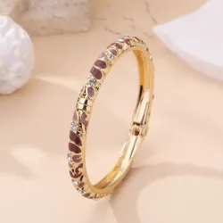 Bracelet jonc doré à motifs colorés et strass