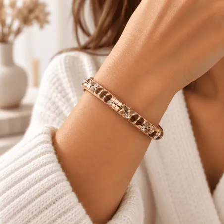 Bracelet jonc doré à motifs colorés et strass