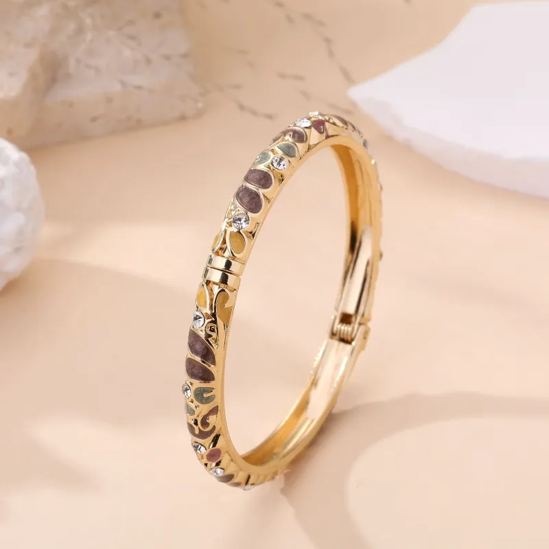Bracelet jonc doré à motifs colorés et strass