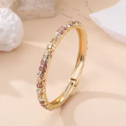 Bracelet jonc doré à motifs colorés et strass