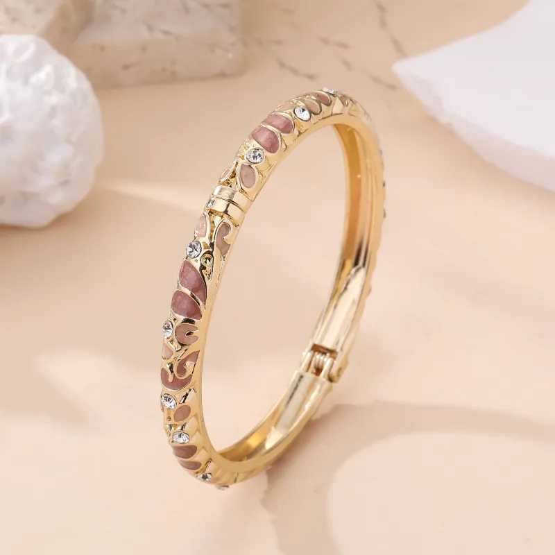 Bracelet jonc doré à motifs colorés et strass
