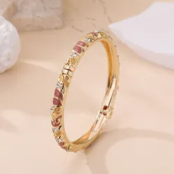 Bracelet jonc doré à motifs colorés et strass
