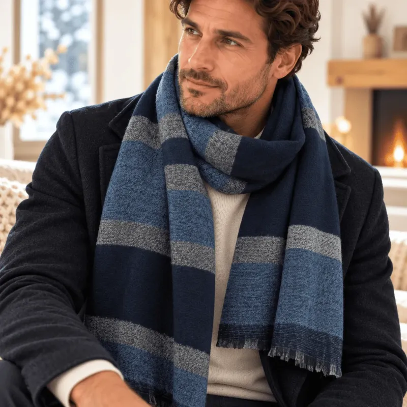Écharpe homme 180x65 cm rayée – 100 % polyester